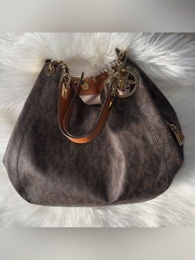 Michael Kors Brown Logo Leather Tote Bag